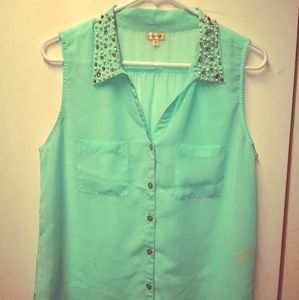 Marisol Tiffany blue Neck studded blouse.